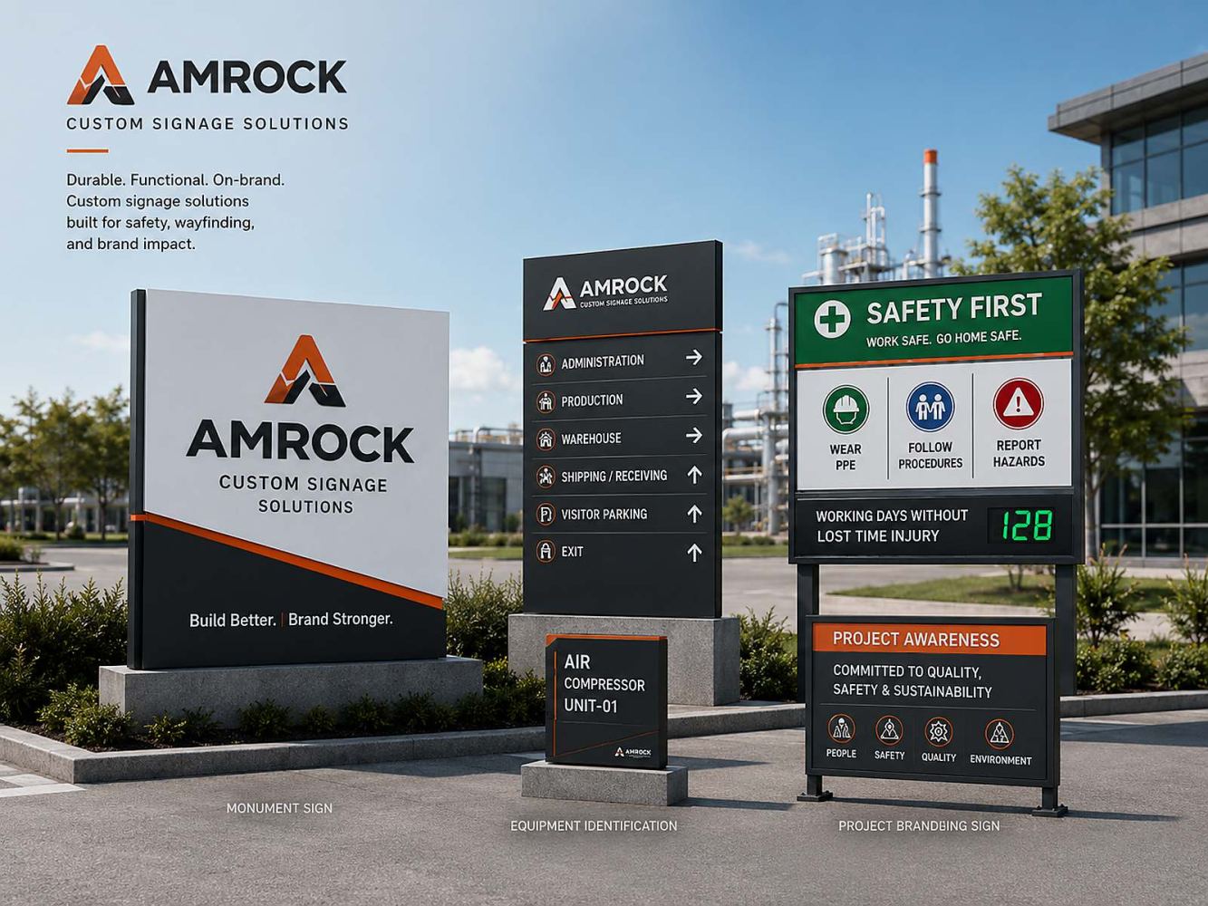 Custom Signage Solutions for Industrial & Corporate Projects by AMROCK Custom Signage Solutions for Industrial & Corporate Projects by AMROCK